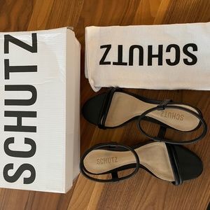 BRAND NEW Schutz Gimenez Mid Leather Sandal Heel Open Toe Heels
